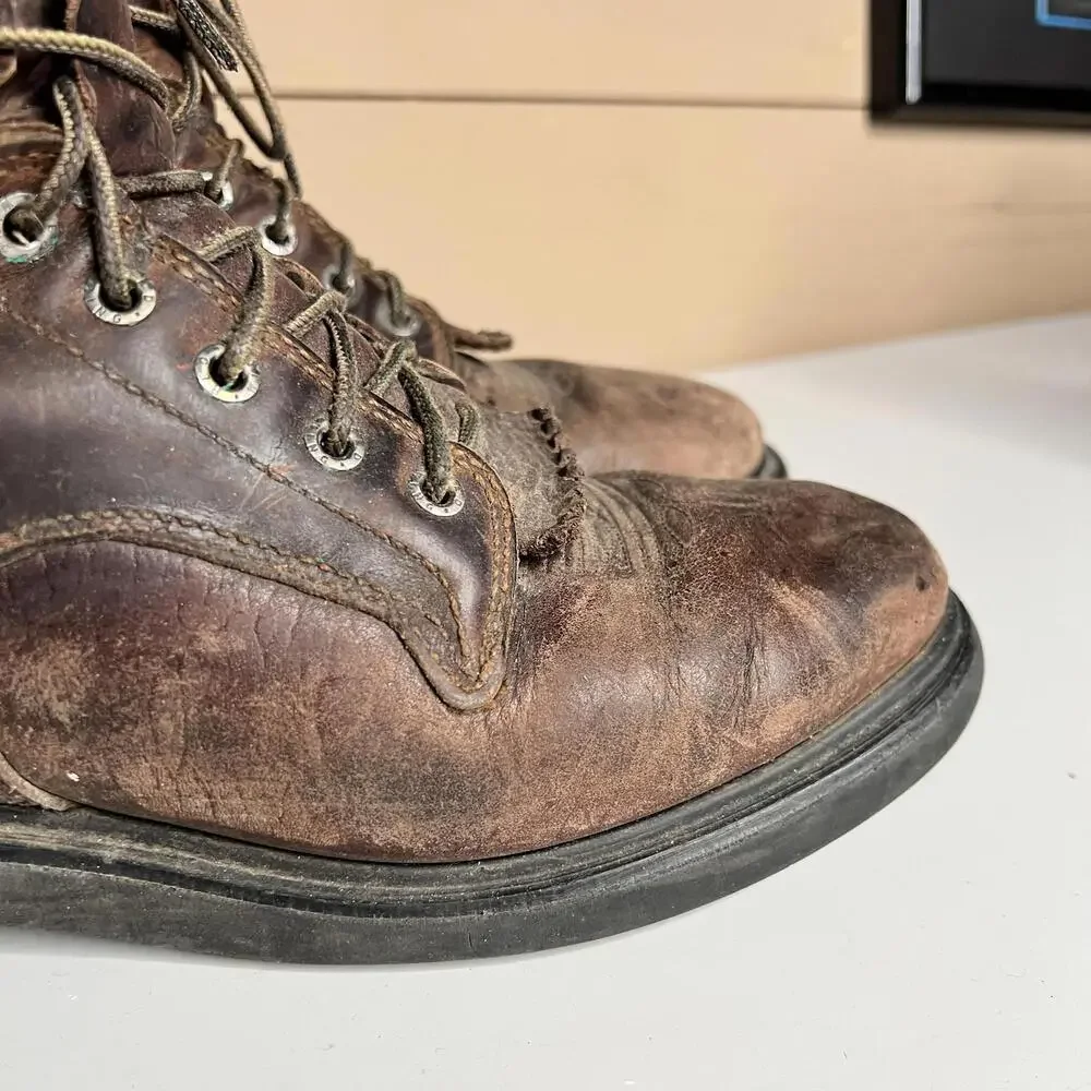 Red Wing Shoes 1102 Work Combat Boots‎ Mens 9 Brown Leather Slip Resistant EH